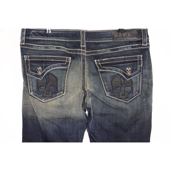 Rawkn Womens 32 x 34 Big Skull Y2K Style Skinny Jeans NEW M1042 - Picture 6 of 9